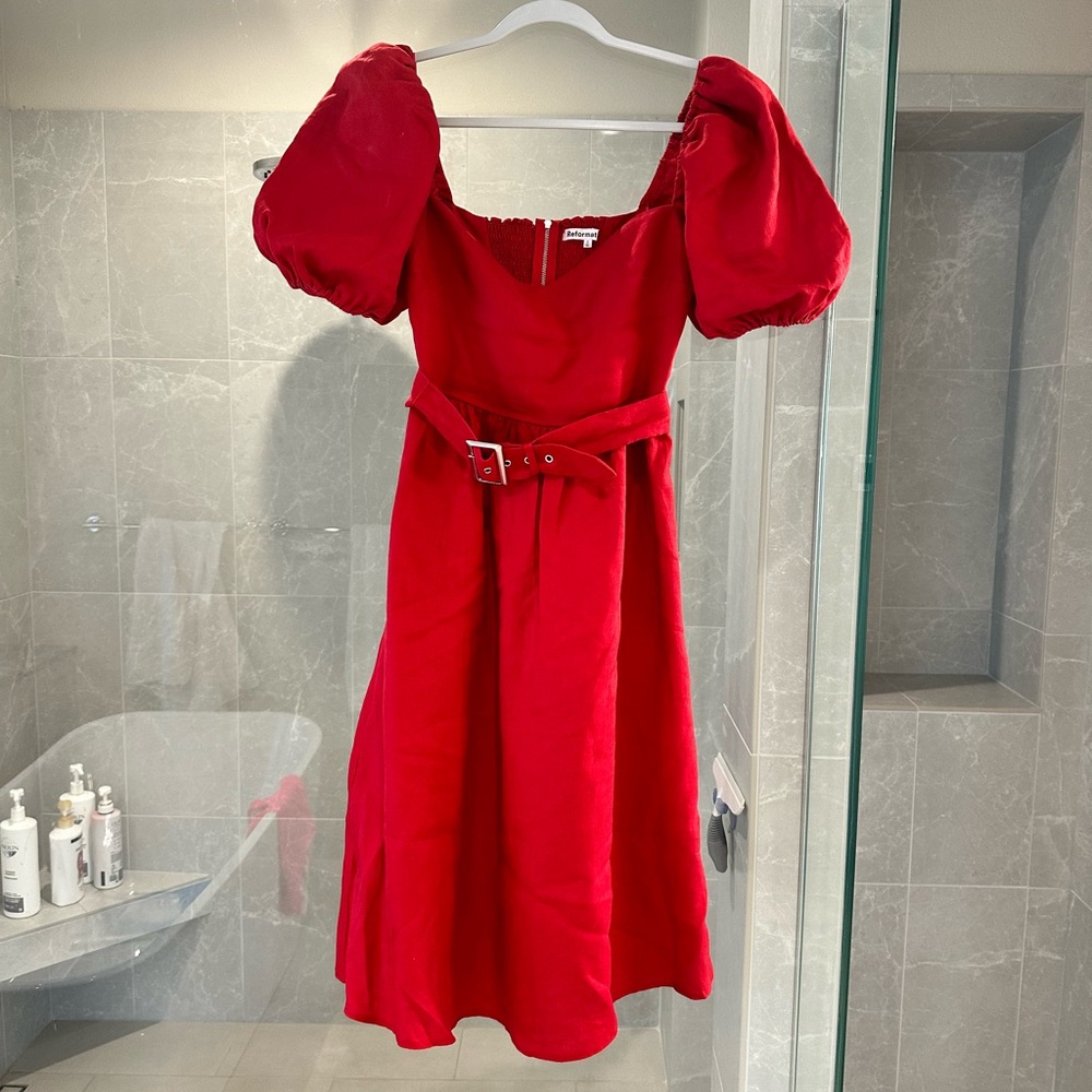 Reformation cherry red Tien linen dress